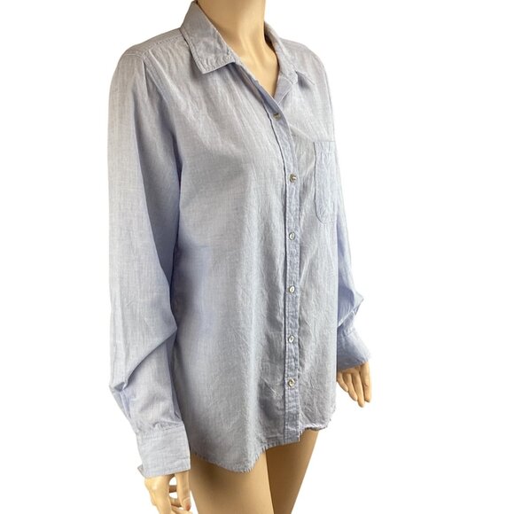 Lola River Top Size Large Button-Up Long Sleeve Shirt Blue Casual - Picture 3 of 8